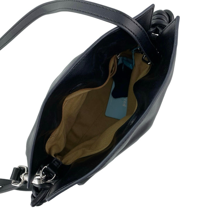 NEW Tiffany & Fred Black Leather Loewe Flamenco Dupe Crossbody Clutch Bag OS