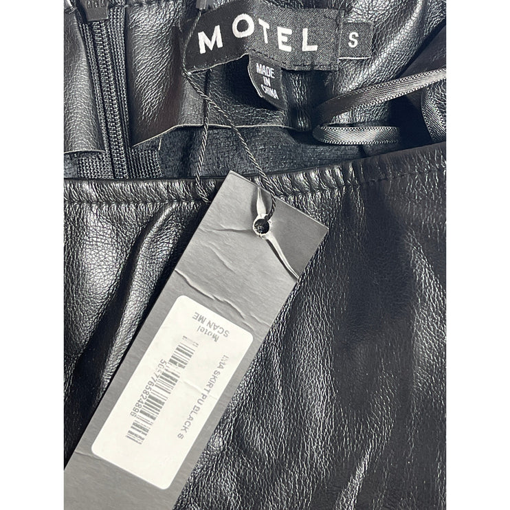 NEW Motel Black Faux Vegan Leather Mid Rise Zip Up Mini Bodycon Pencil Skirt S