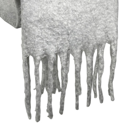 American Eagle Light Gray Fleece Fringe Hem Neck Shawl Wrap Scarf One Size