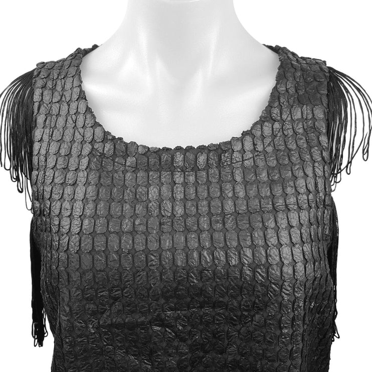 Design Lab Black Textured Sleeveless Fringe Crewneck Chic Tunic Tank Top Size M