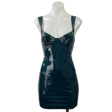 Oh Polly Blue Patent Faux Leather Sleeveless Bustier Cami Mini Bodycon Dress 2