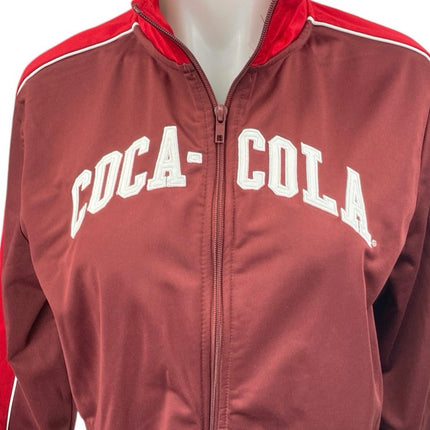 Womens Red Coca Cola Long Sleeve Striped Colorblock Zip Up Track Bomber Jacket M