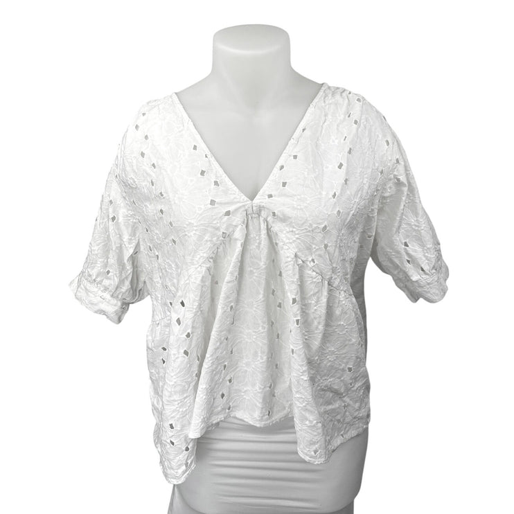 ASOS White Floral Eyelet Embroidered Short Sleeve High Low Blouse Top Size 22