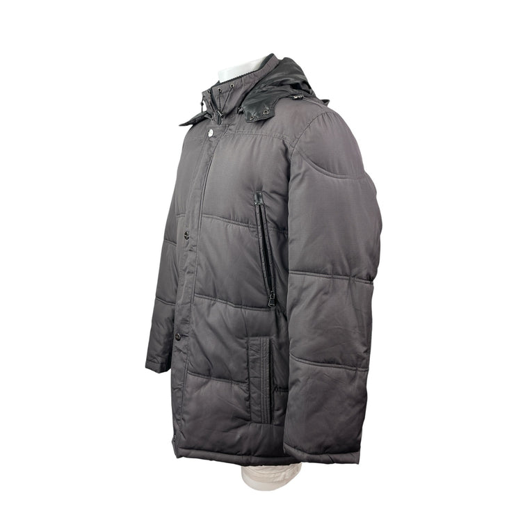 Perry Ellis Portfolio Printtech Black Hooded Puffer Quilted Coat Jacket Size LT