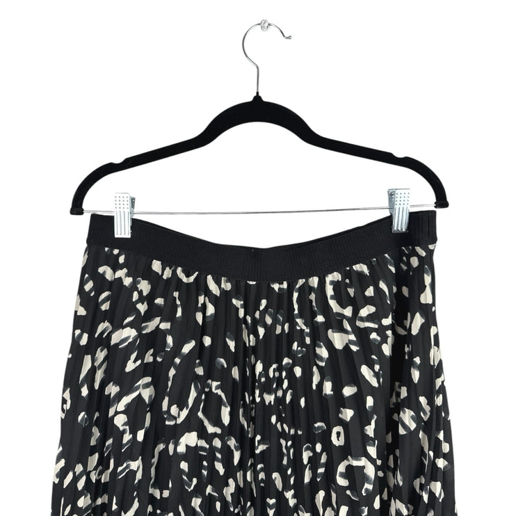 H&M Women's Black White Silky Satin Pleated Elastic Waist Midi A-Line Skirt 14