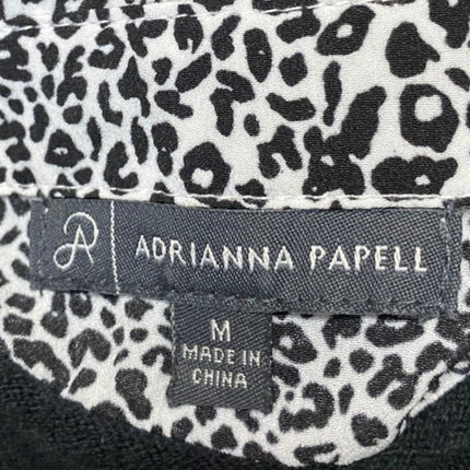 Adrianna Papell Black Leopard Animal Print Long Sleeve Sweater Shirt Top Size M