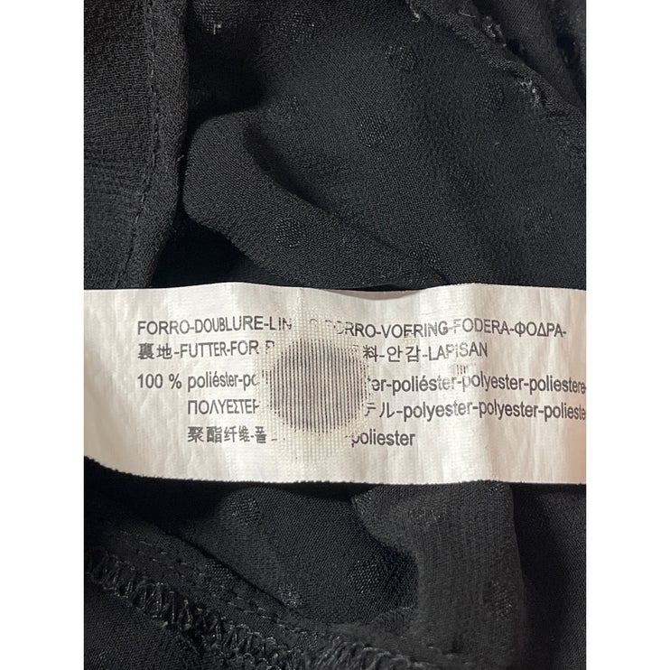 Zara Womens Black Texture Dot Ruffle Button Up Long Sleeve Peasant Blouse Top XS