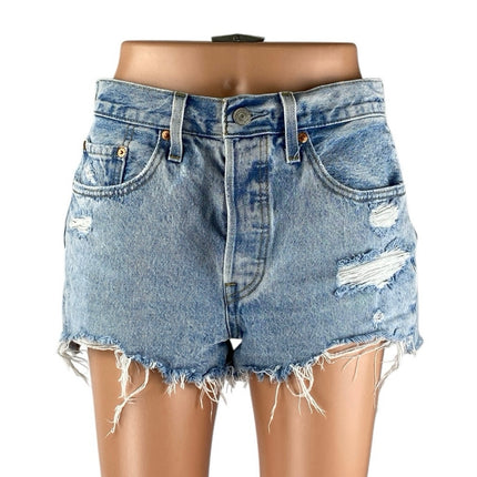 Levi's Women's Blue Distressed High Waisted Cut Off Denim Jean Shorts Size 27