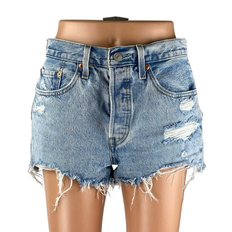 Levi's Women's Blue Distressed High Waisted Cut Off Denim Jean Shorts Size 27