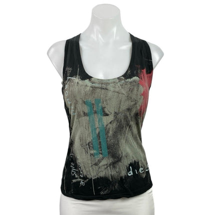Diesel Women's Grunge Abstract Paint Graphic Sleeveless Scoop Neck Tank Top XS
