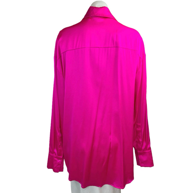 Retrofete Fuchsia Pink Silk Satin Long Sleeve Button Down Shirt Top Size XS