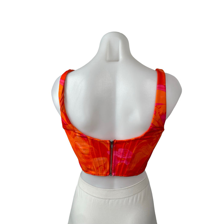 White Fox Coral Pink Marble Longline Sleeveless Corset Bustier Crop Top Size S