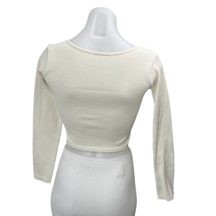 Zara Women's White Long Sleeve Ribbed Knit Square Neck Sweater Crop Top Size M-L