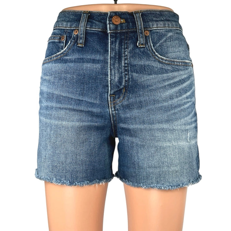 Madewell Blue Medium Wash High Rise Frayed Raw Hem Cut Off Denim Jeans Shorts 25
