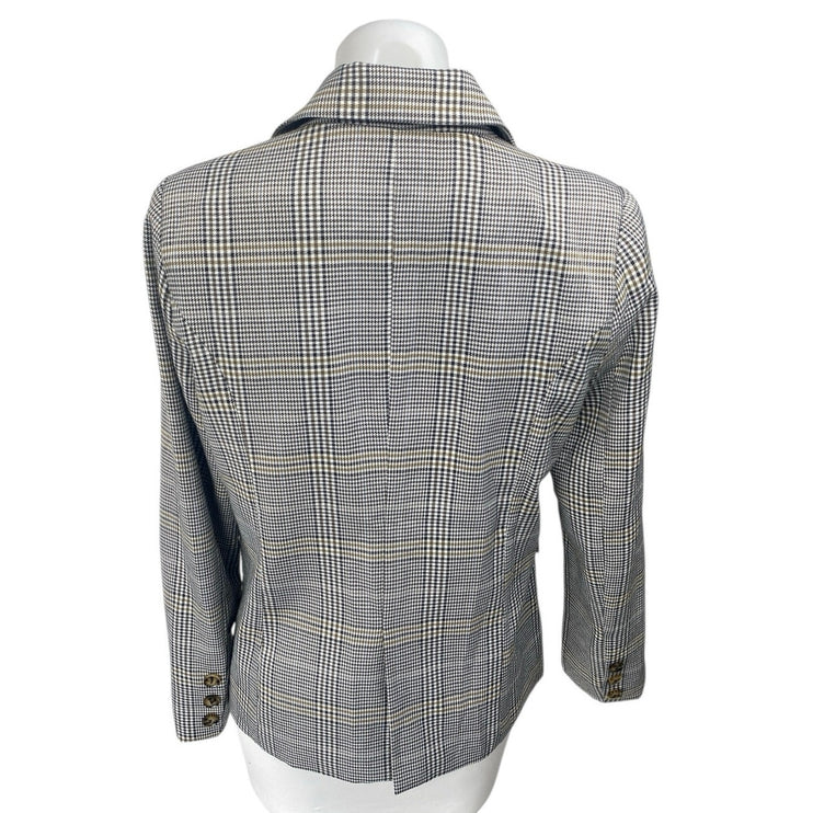 Aqua Women's Gray Plaid Houndstooth Long Sleeve Peak Lapel Blazer Jacket Sz S