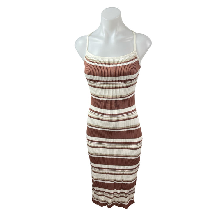Abercrombie & Fitch Brown Ribbed Knit Cami Slit Tie Tank Midi Bodycon Dress Sz L