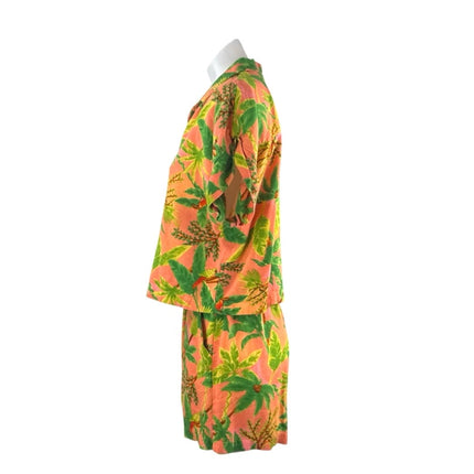 Monteau Tropical Palm Parrot Linen Festival Crop Shirt Top Wide Leg Short Set XL