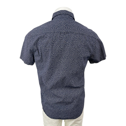 Denim & Flower Men's Gray Blue Floral Short Sleeve Button Down Shirt Top Size M