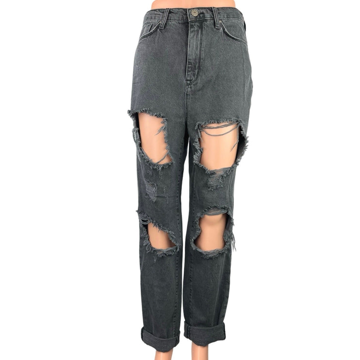 Urban Outfitters BDG Black Washed Distressed High Rise Straight Leg Jeans Sz 27