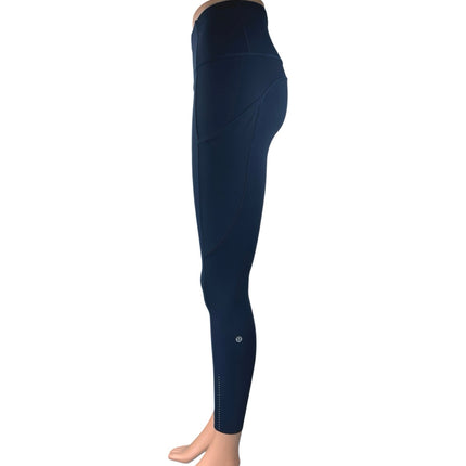 Lululemon Blue Skinny Leg Mid Rise Athletic Workout Yoga Gym Leggings Pants Sz 4
