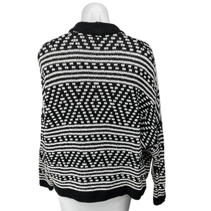 Madewell Saunter Black White Knit Geometric Pattern Open Cardigan Sweater Sz XS