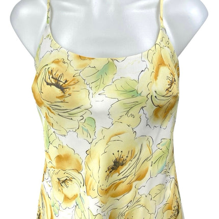 Ann Taylor LOFT Yellow 100% Silk Floral Sleeveless Cami Camisole Mini Dress 6