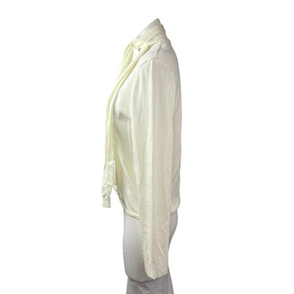 NEW Style Addict Womens Cream Long Sleeve Necktie Button Up Shirt Blouse Top S/M