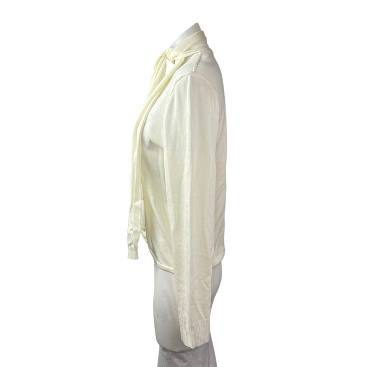 NEW Style Addict Womens Cream Long Sleeve Necktie Button Up Shirt Blouse Top S/M