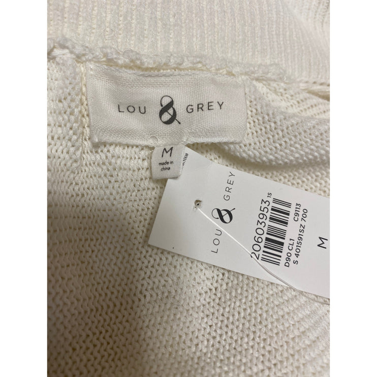 NEW Lou & Grey White Open Front Long Sleeve Knit Drawstring Cardigan Sweater M