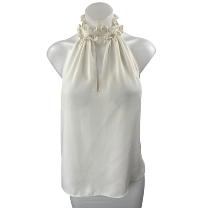 Amanda Uprichard White Ruffle Smocked Halter Turtleneck Sleeveless Tank Top Sz S