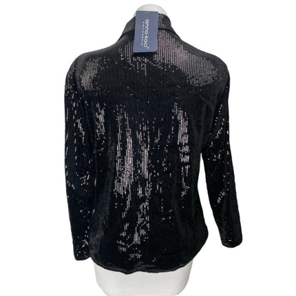 NEW Anna Kaci Black Sequin Sparkly Long Sleeve Button Blazer Coat Jacket Size M