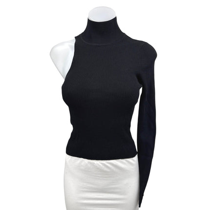 Zara Women's Black Rib Knit Turtlrneck One Shoulder Long Sleeve Sweater Top Sz S