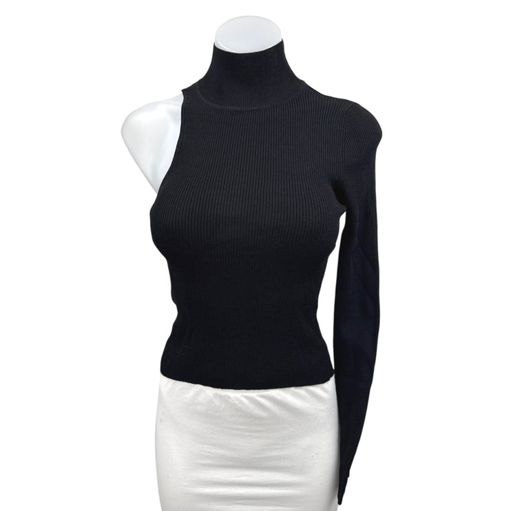 Zara Women's Black Rib Knit Turtlrneck One Shoulder Long Sleeve Sweater Top Sz S