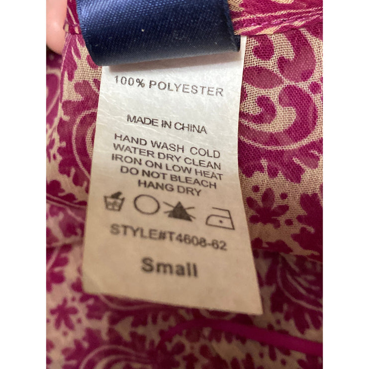 Blue Rair Women's Pink Sheer Mesh Tapestry Quarter Sleeve Button Up Blouse Top S