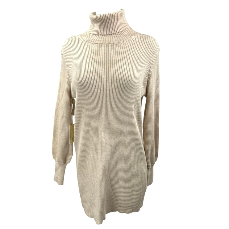 Aritzia Wilfred Beige Long Balloon Sleeve Turtleneck Sweater Mini Dress Size XS