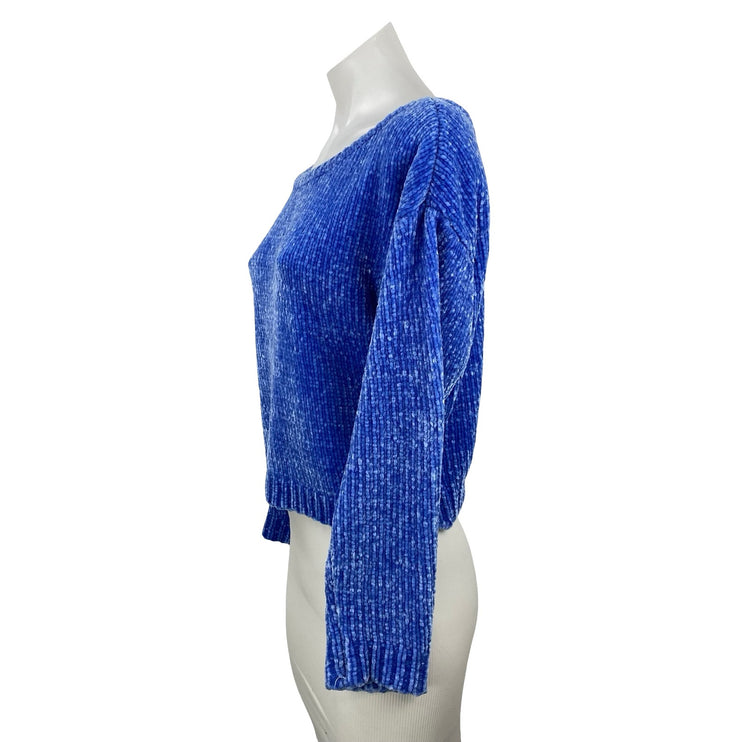 Missguided Women's Blue Knit Chenille Long Sleeve Crop Sweatshirt Sweater Top 2
