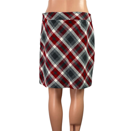 Ann Taylor LOFT Women's Red Plaid Check Zip Straight Pencil Mini Skirt Size 0