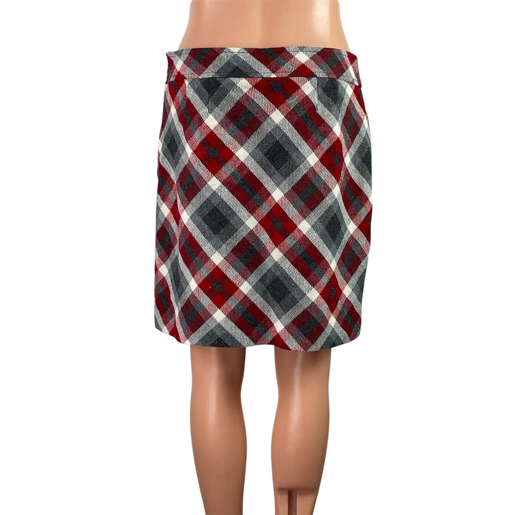 Ann Taylor LOFT Women's Red Plaid Check Zip Straight Pencil Mini Skirt Size 0