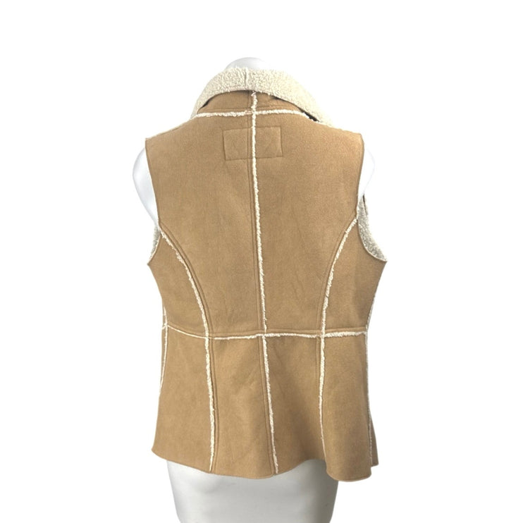 Xhilaration Faux Suede Sherpa Open Front Waterfall Sweater Vest Coat Jacket M