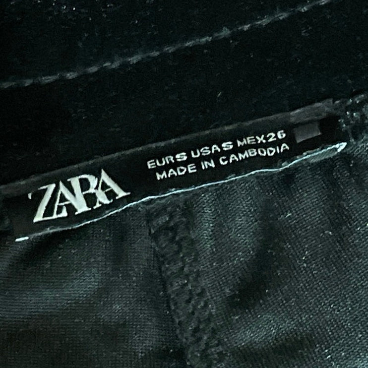 Zara Women's Black Velvet Velour High Waisted Palazzo Wide Leg Trousers Pants S