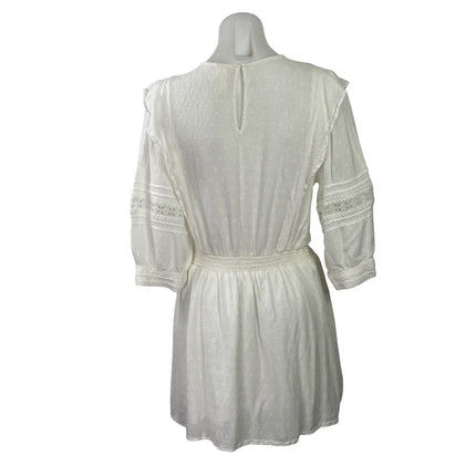 H&M Women's White Lace Boho 3/4 Sleeve Smocked Fit & Flare Mini Dress Size 10