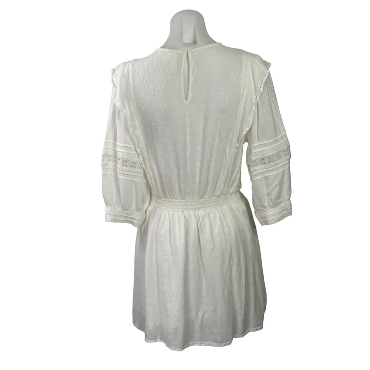 H&M Women's White Lace Boho 3/4 Sleeve Smocked Fit & Flare Mini Dress Size 10