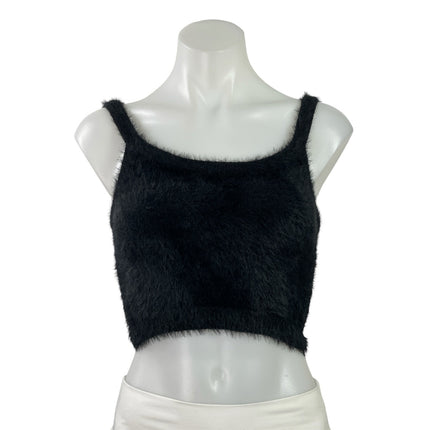 Skylar + Madison Black Faux Fur Knit Scoop Neck Sleeveless Tank Crop Top Size S