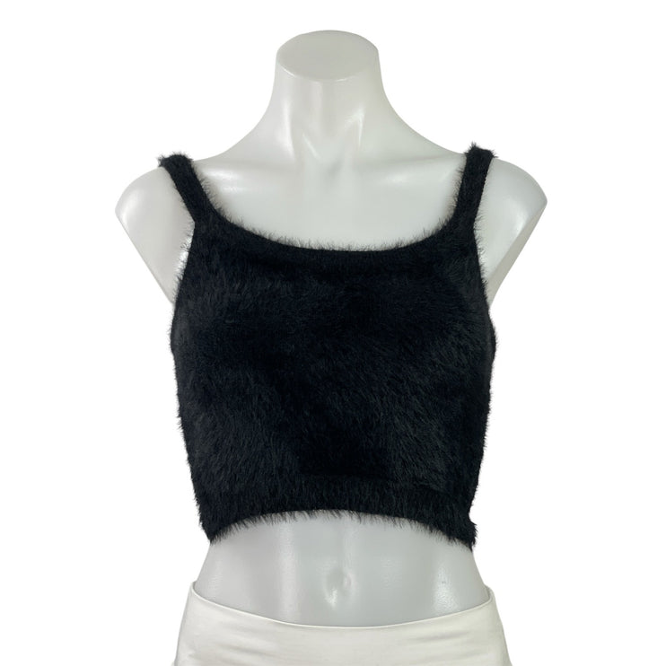 Skylar + Madison Black Faux Fur Knit Scoop Neck Sleeveless Tank Crop Top Size S