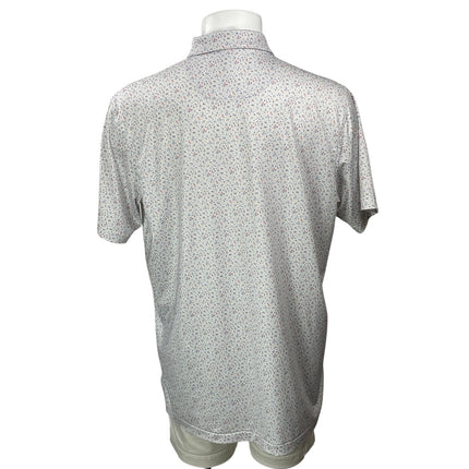 Peter Millar Mens White Cocktail Print Short Sleeve Golf Casual Polo Shirt Top L