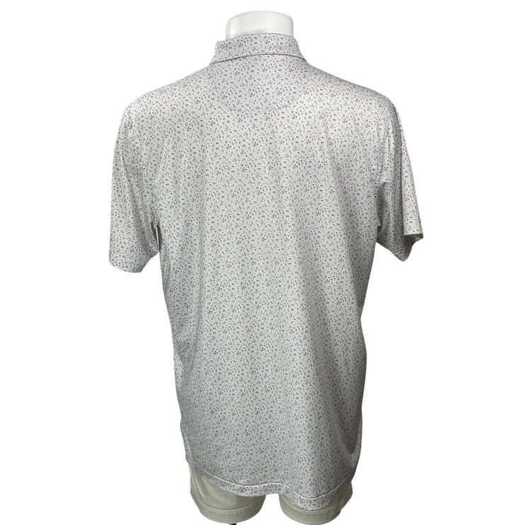 Peter Millar Mens White Cocktail Print Short Sleeve Golf Casual Polo Shirt Top L