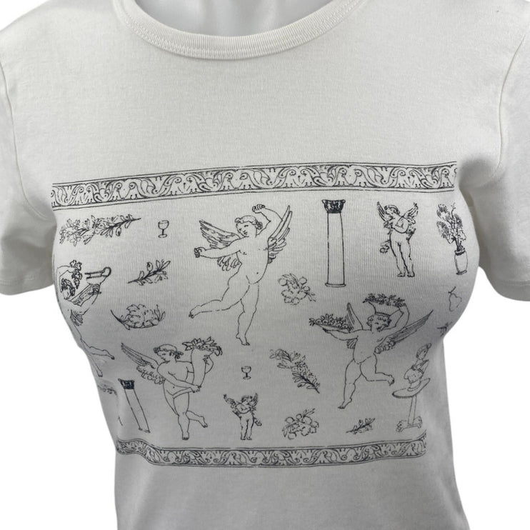 NEW Pacsun Women's White Black Short Sleeve Angels Greek T Shirt Tee Top Size S