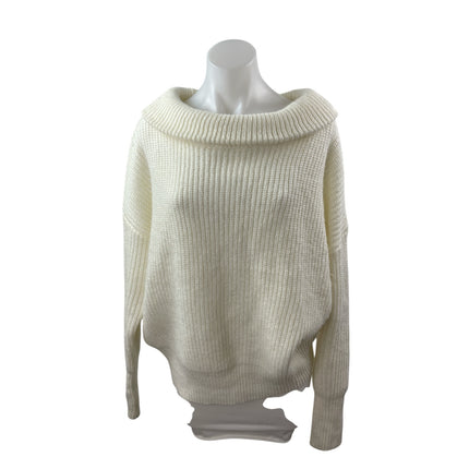 Calvin Klein Jeans Women's Cream Off The Shoulder Ribbed Knit Sweater Top Size S