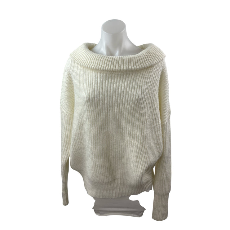 Calvin Klein Jeans Women's Cream Off The Shoulder Ribbed Knit Sweater Top Size S
