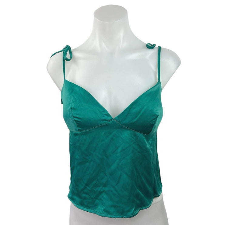 WeWoreWhat Teal Green Tie Shoulder V-Neck Elasticized Back Camisole Tank Top M